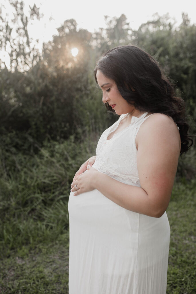 Expecting Mom in white dress, Maternity Photographer South Jersey